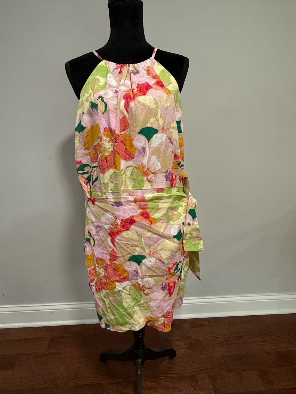 Floral Halter Tie-Waist Dress in Pastel Multicolor